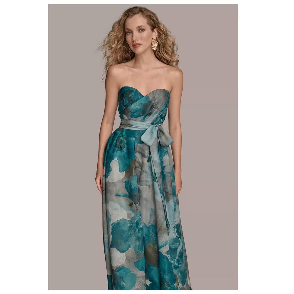 NEW Donna Karan New York Floral Strapless Fit & Flare Gown Size 2 - Picture 5 of 12